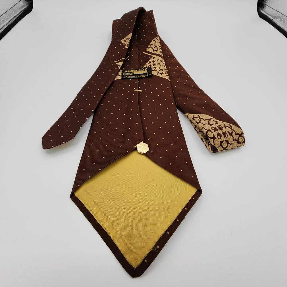 Vintage Golden‎ Clasp By Prince Consort Tie Brown Eagle Dot Polyester Fabric 57